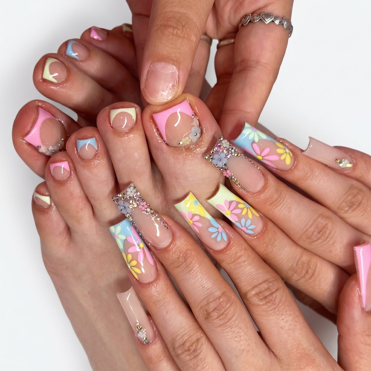 Pink Peach 3D Flower Nails