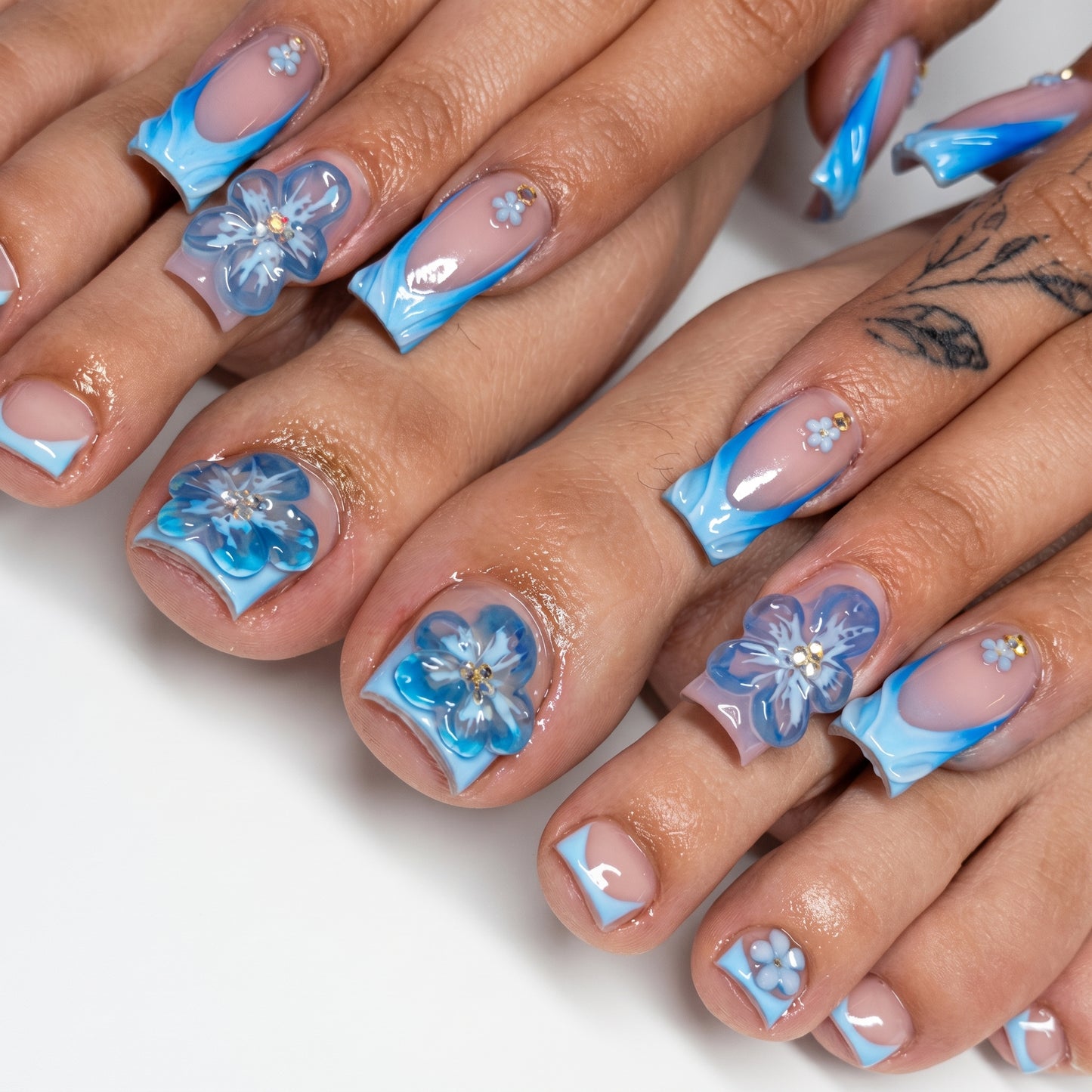 Cobalt Blue 3D Flower Nails
