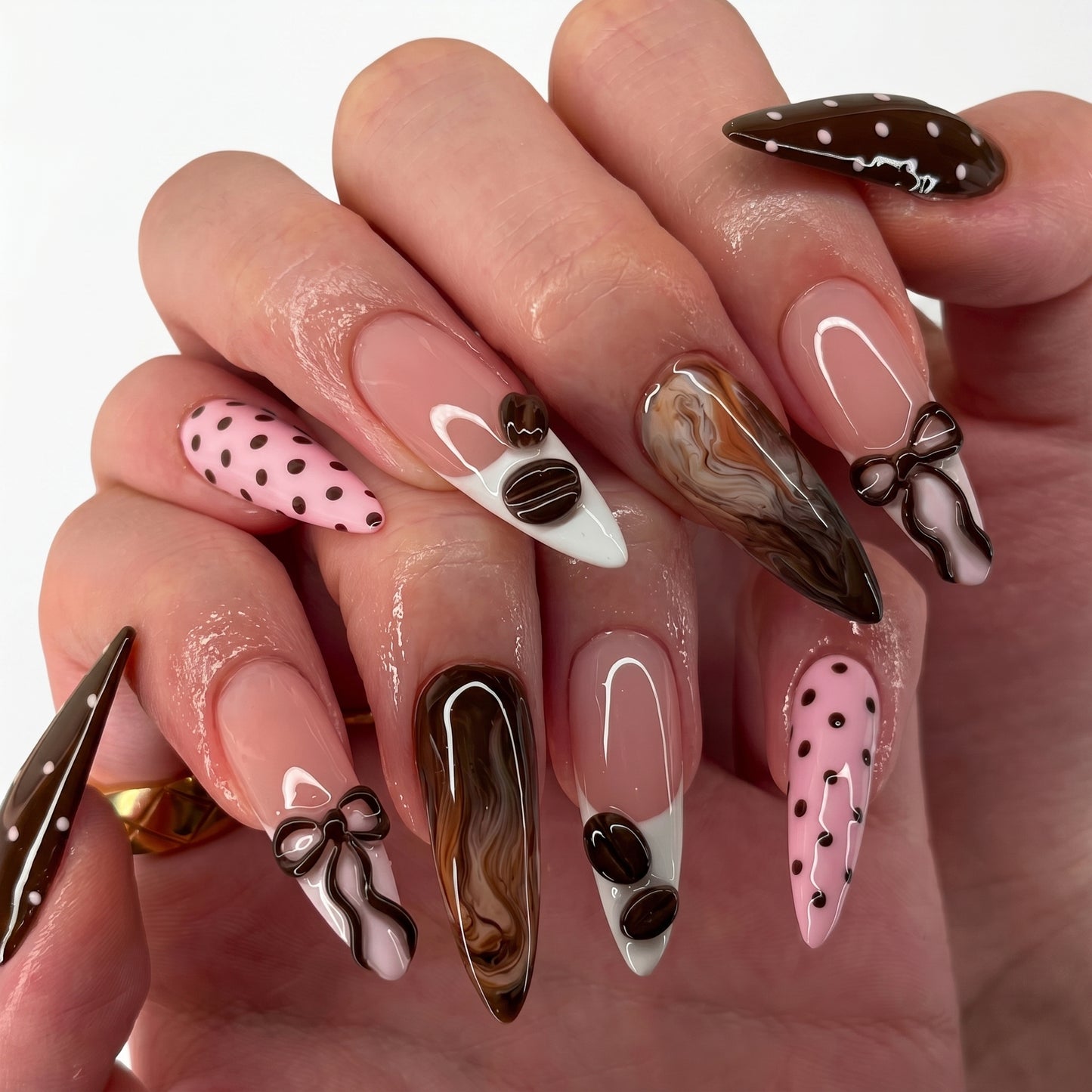 Coffee & Bow Nails