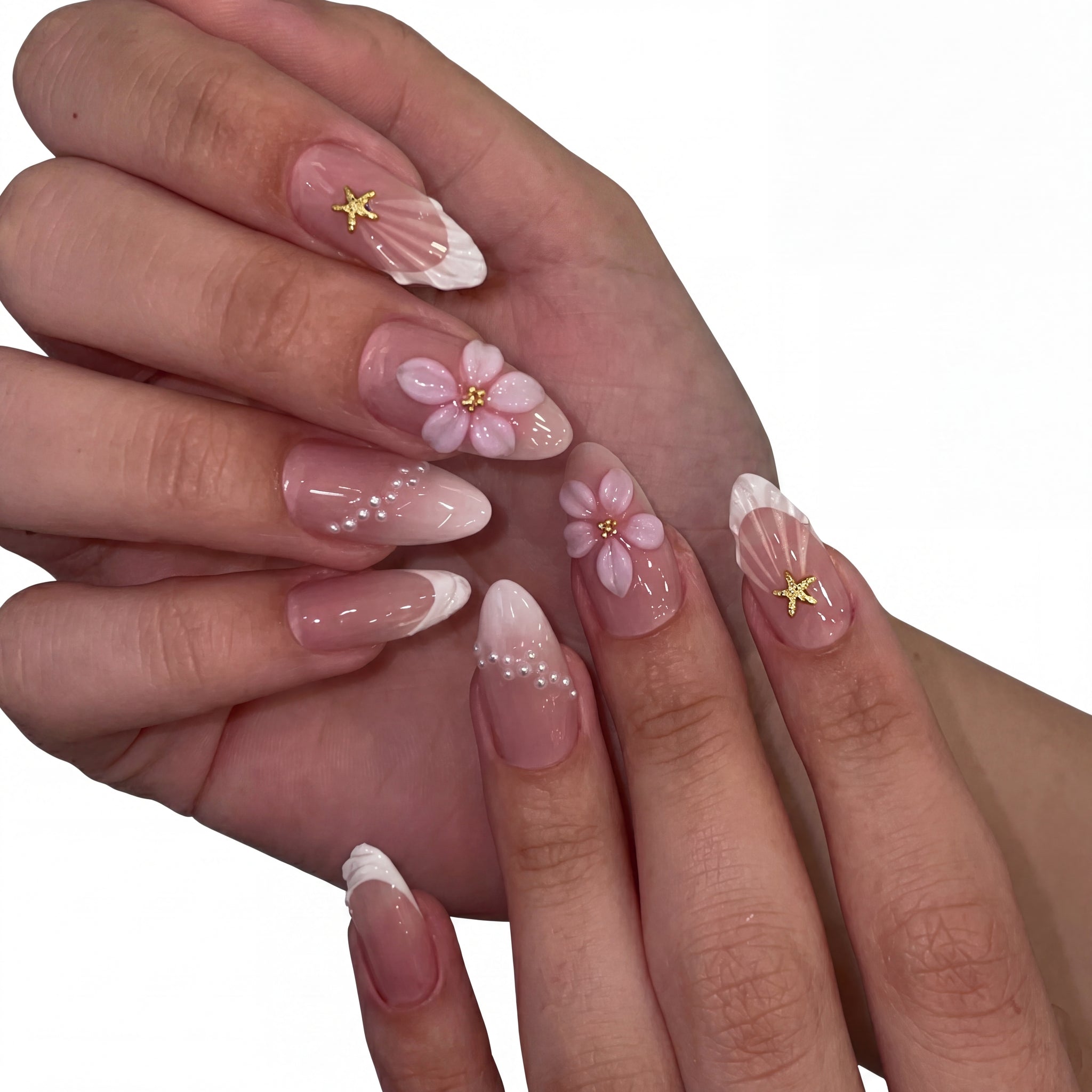 Sakura Pearl French press-on nails on hand