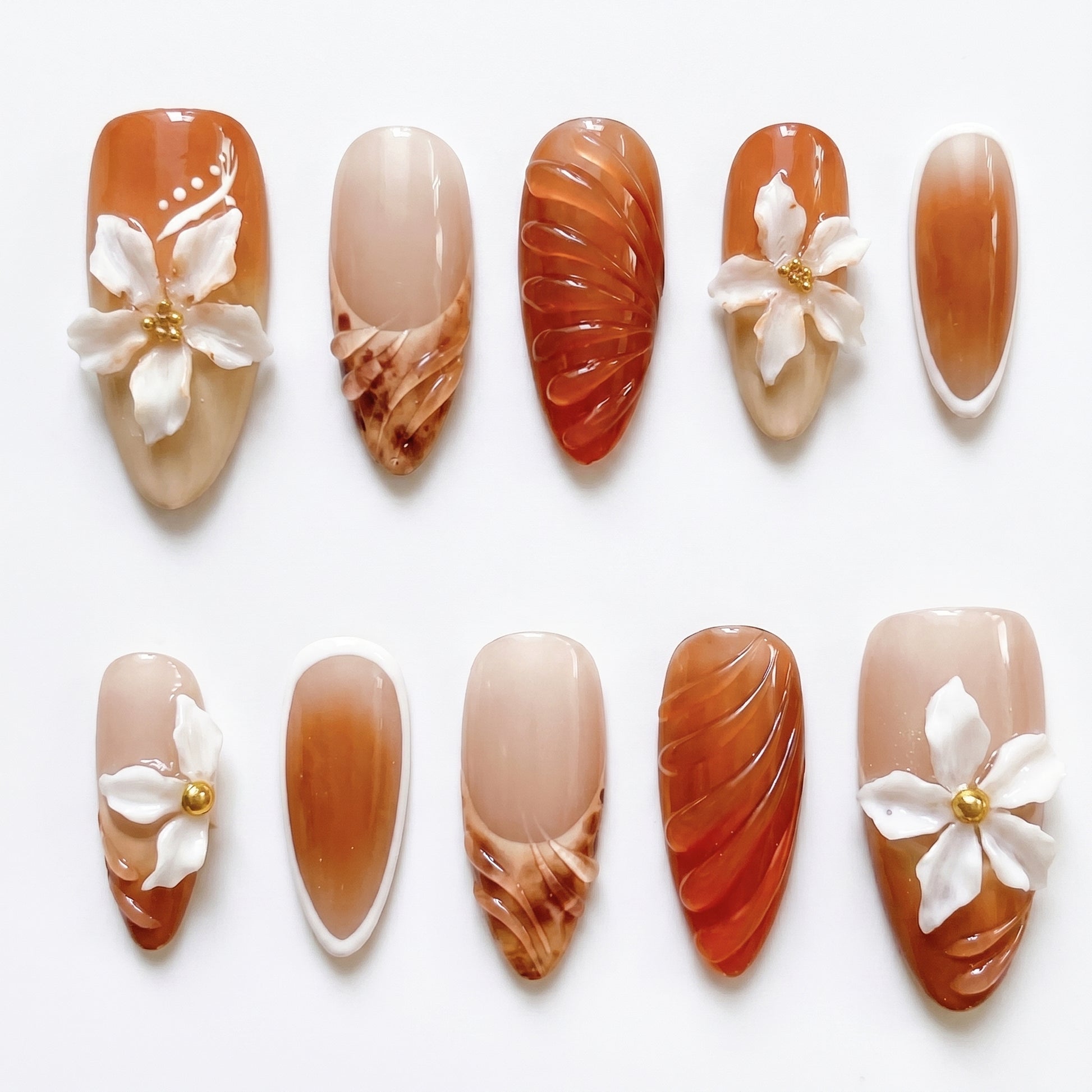 Autumn Amber press-on nails full set layout