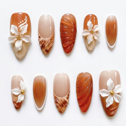 Autumn Amber press-on nails full set layout