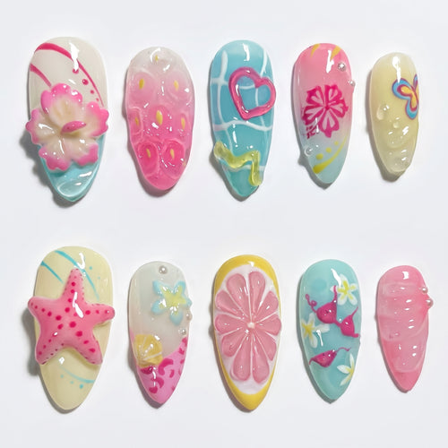 Summer Fruit Pop press-on nails full set layout