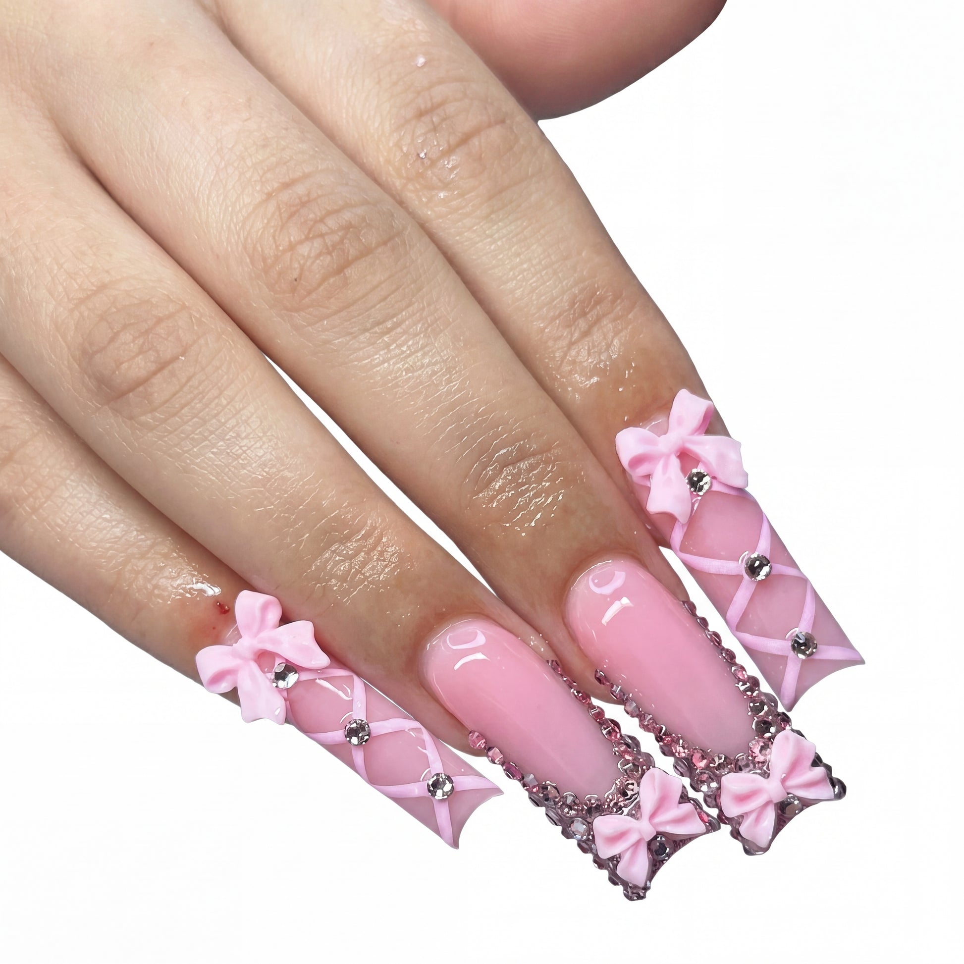 Ballet Bow press-on nails on hand
