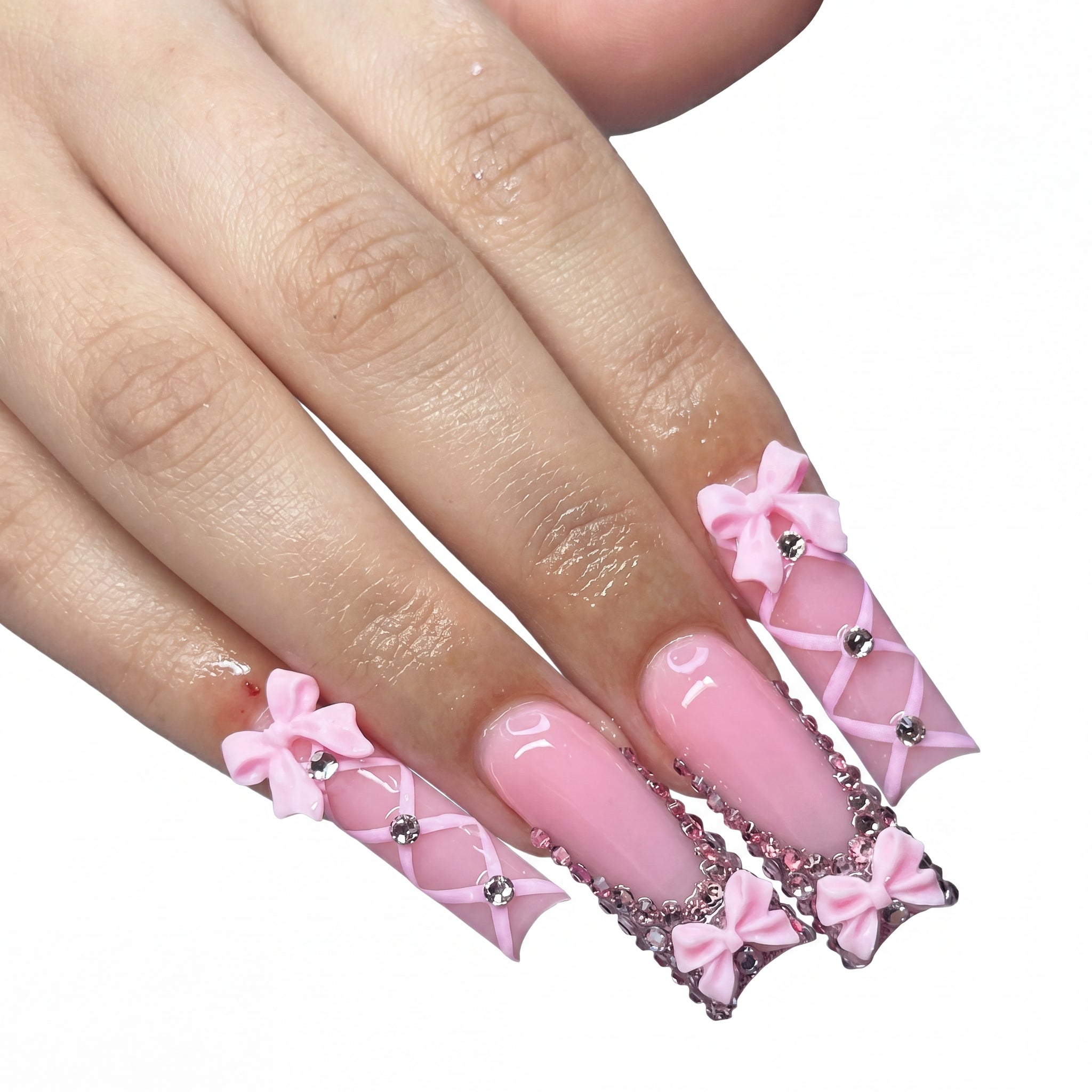Ballet Bow press-on nails on hand