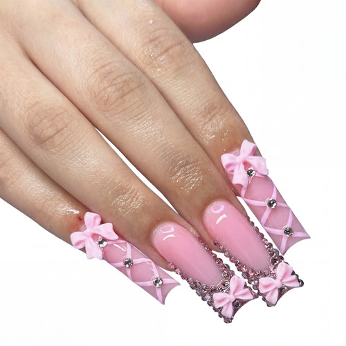 Ballet Bow press-on nails on hand