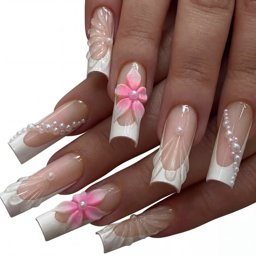 Pearl Petal French press-on nails on hand
