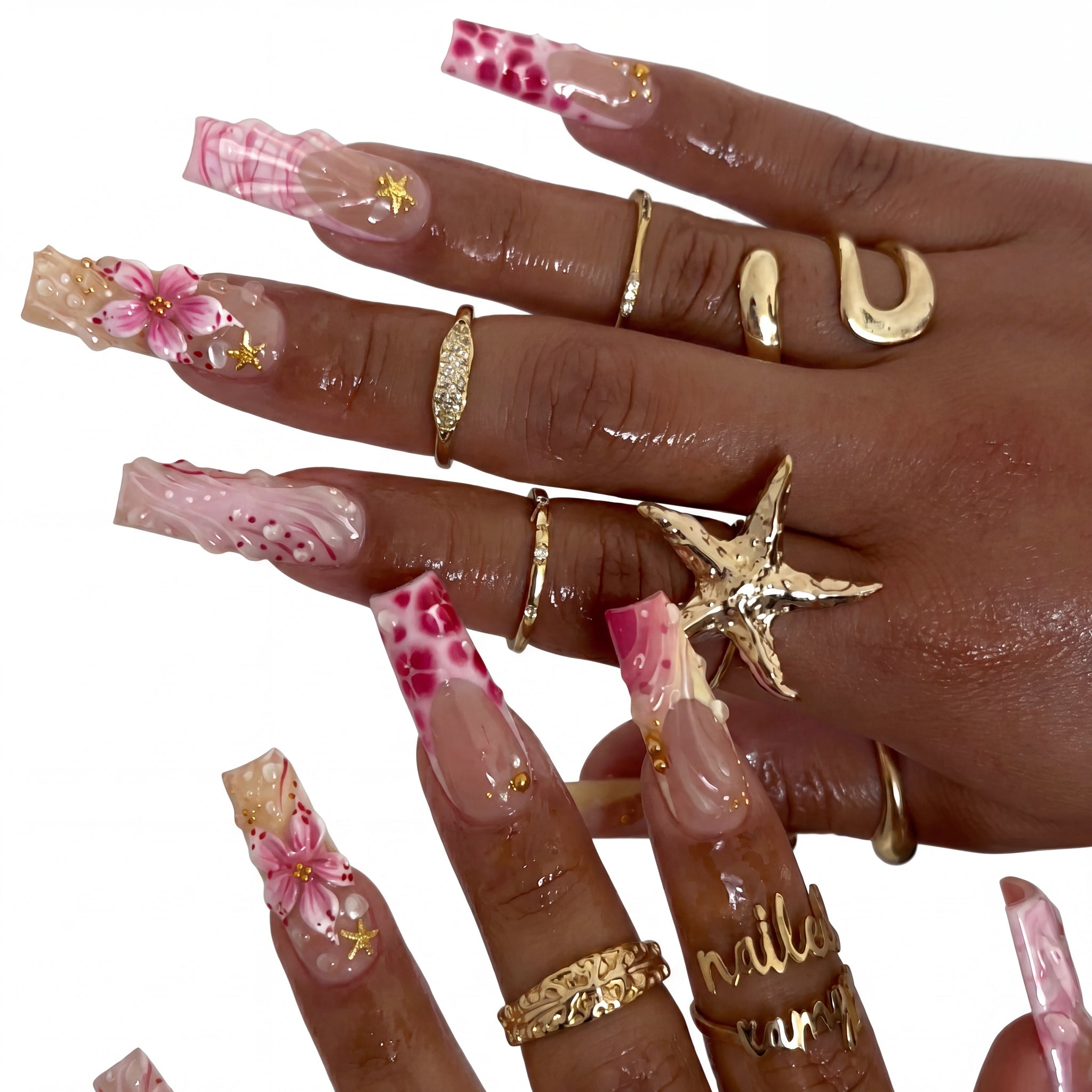 Berry Lily French press-on nails on hand