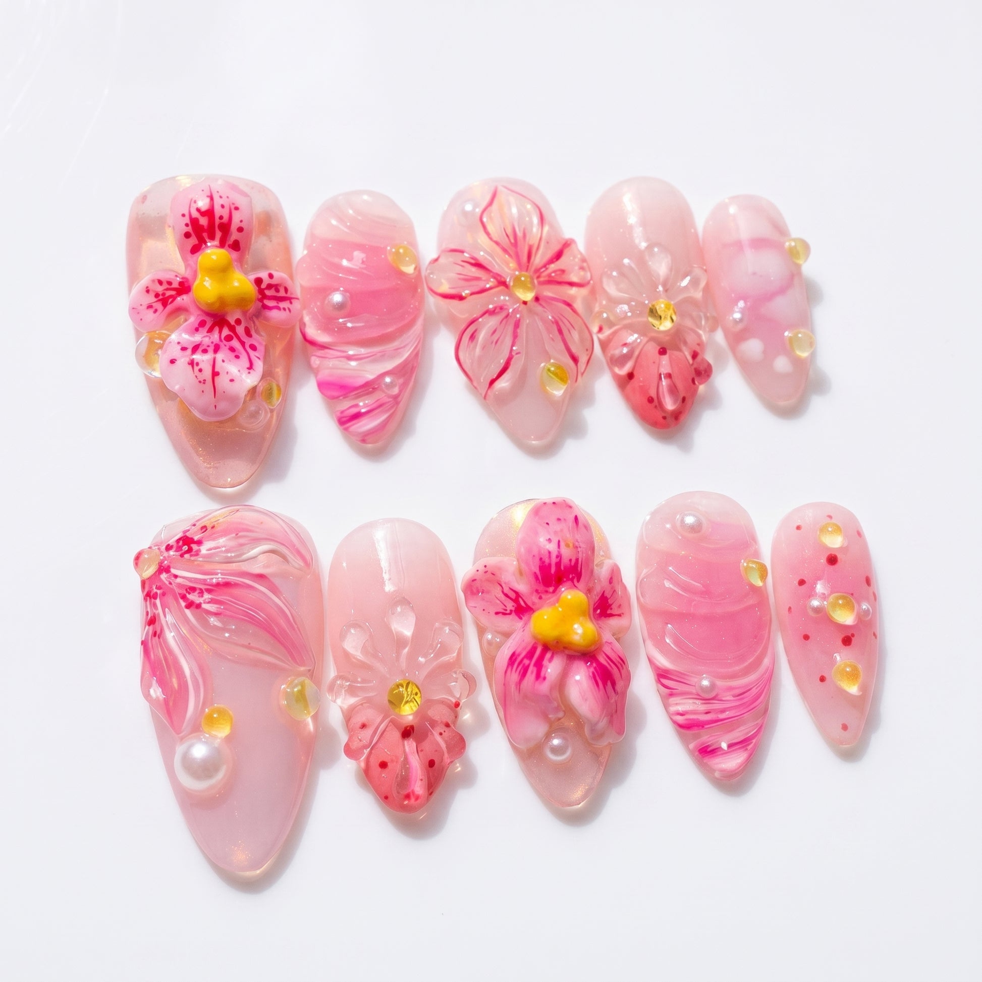 Pink Orchid Glow press-on nails full set layout