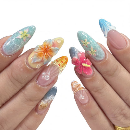 Island Sunset press-on nails on hand