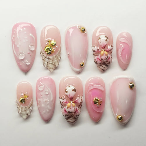 Bubble Shell press-on nails full set layout