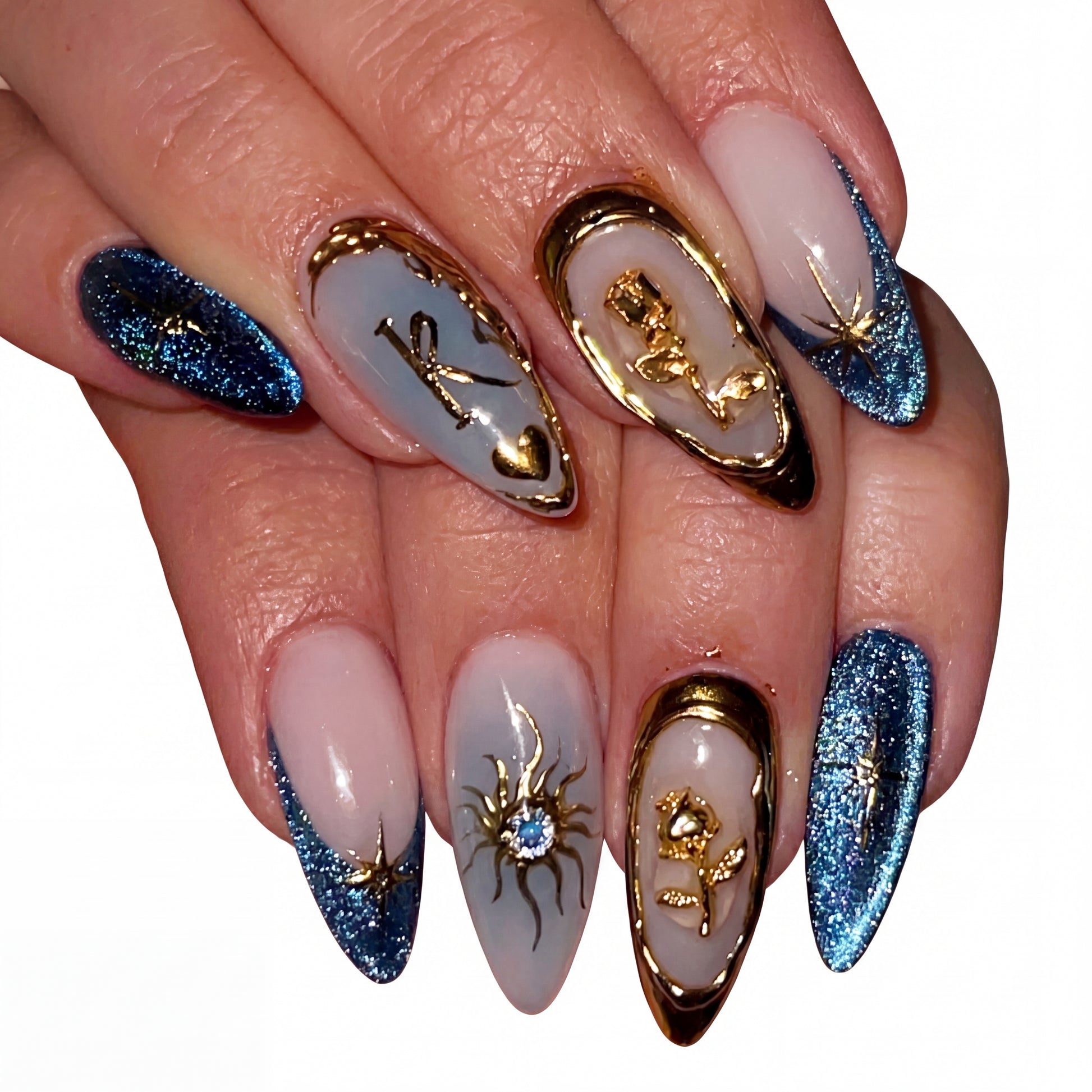 Midnight Rose press-on nails on hand