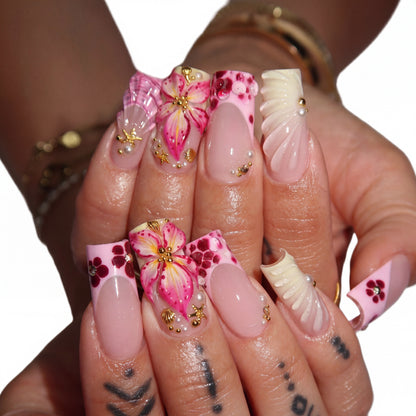 Golden Garden press-on nails on hand