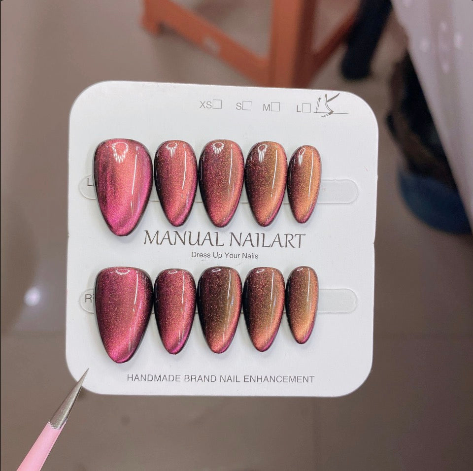 Rose Aurora — Handmade Chameleon Cat-Eye Press-On Nails