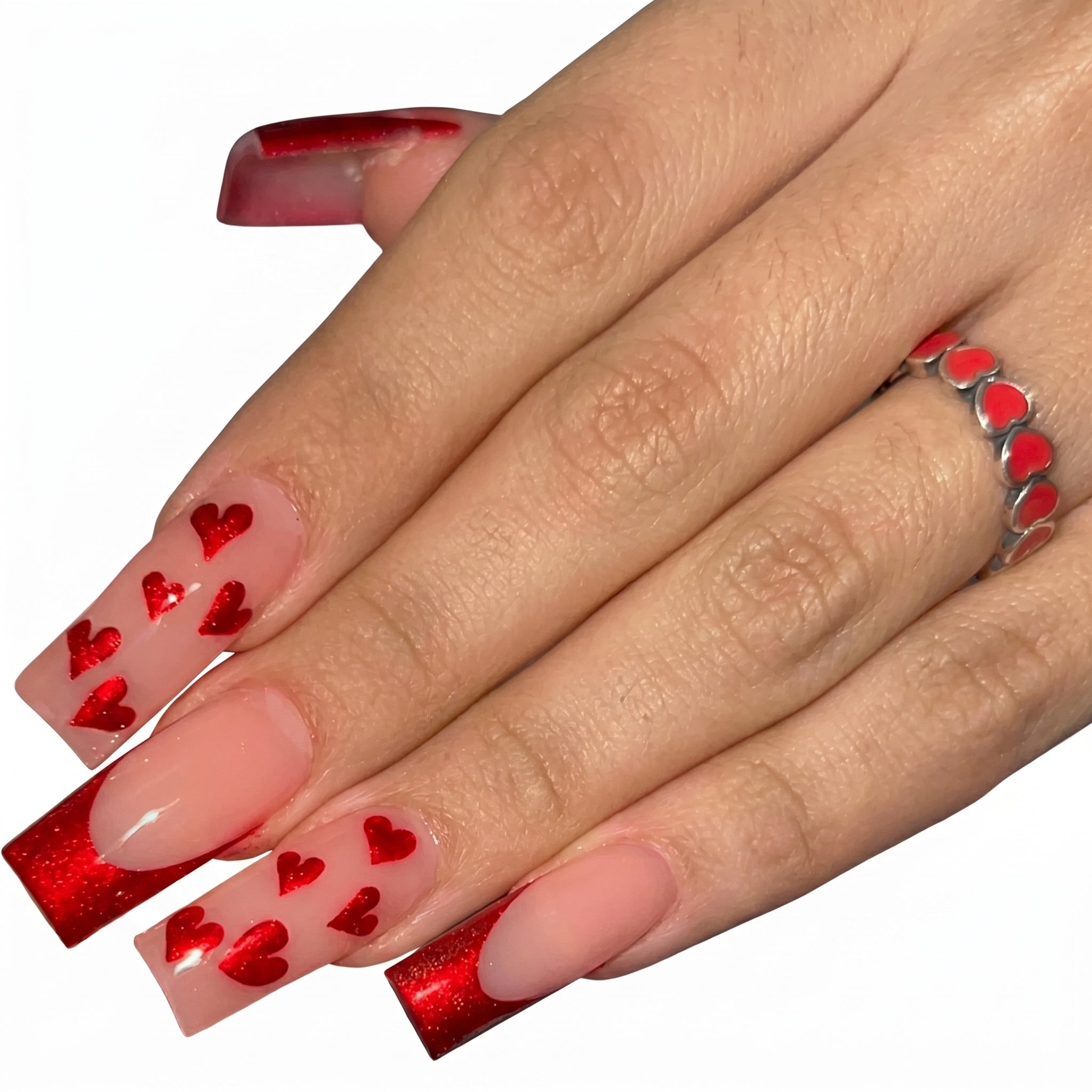 Red Heart French — Glitter Tip Press-On Nails