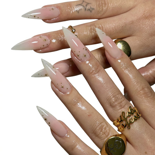 Star Stiletto — White French & Gold Star Press-On Nails