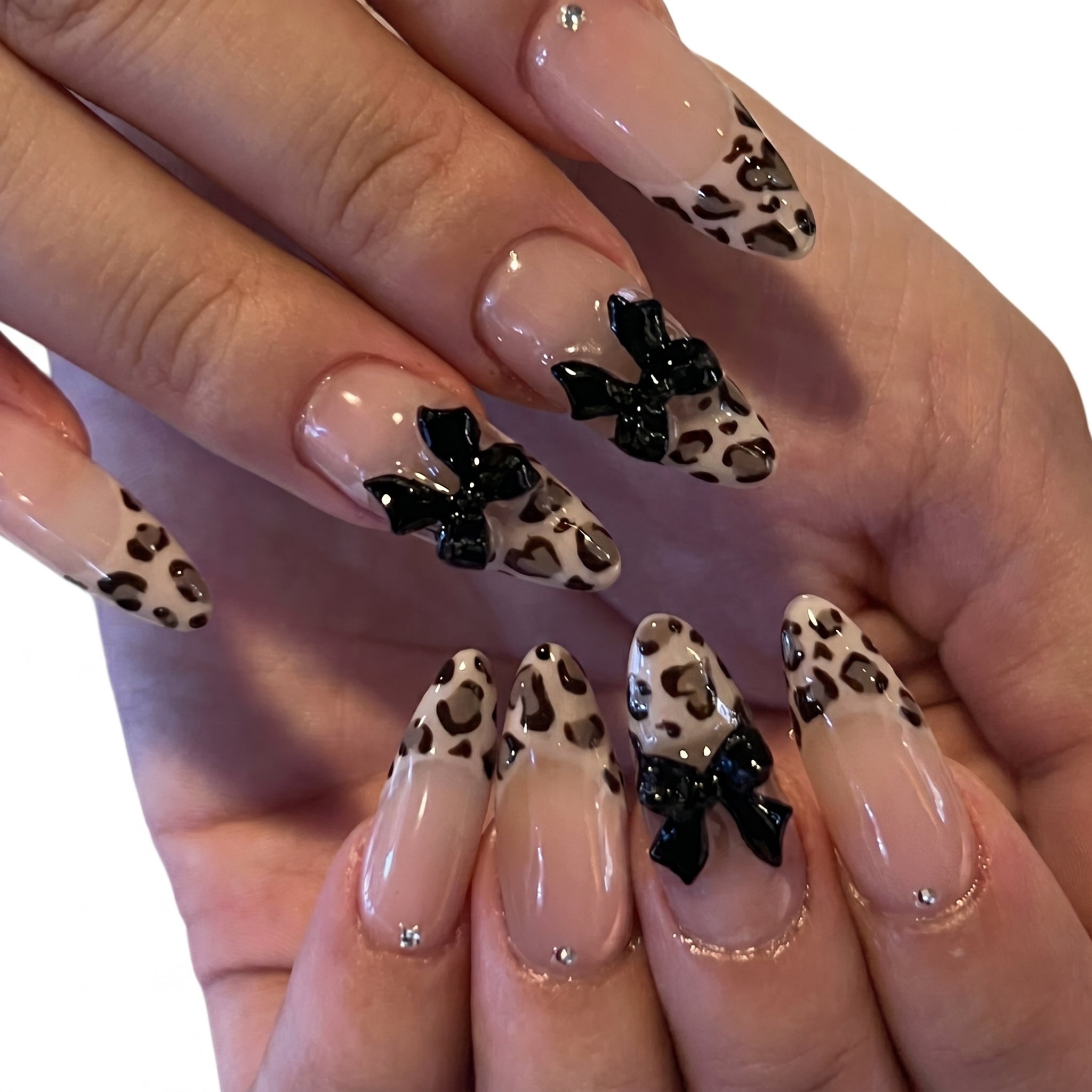 Leopard Bow — Animal Print French & Black Bow Press-On Nails