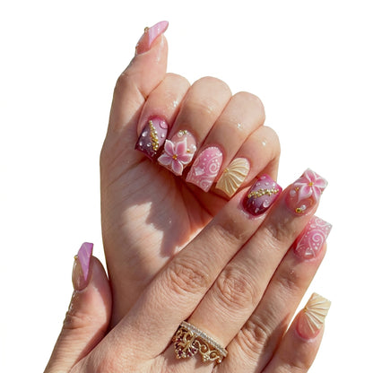 Sakura Shell — Pink Blossom & Pearl Press-On Nails