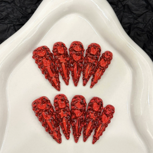 Ruby Armor — Handmade 3D Metallic Red Press-On Nails