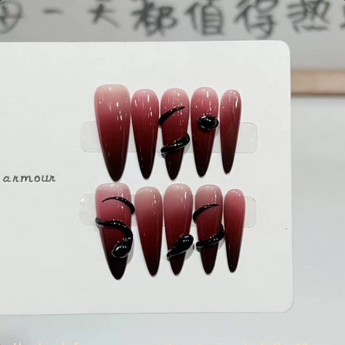 Serpent Kiss — Handmade Dark Ombre Snake Press-On Nails
