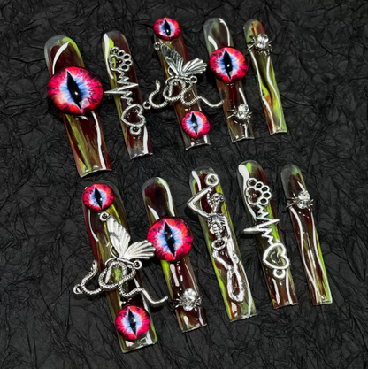 Dragon Gaze — Handmade Eye Charm Extra-Long Press-On Nails