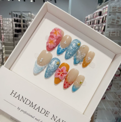 Aloha Bloom — Handmade Summer Flower Press-On Nails