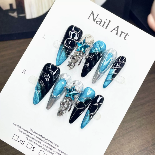 Star Tide — Handmade Blue Star Chrome Press-On Nails