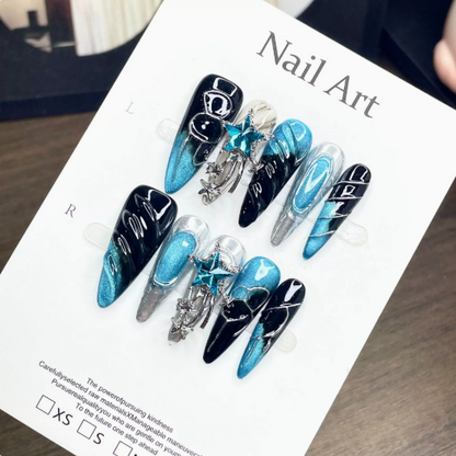 Star Tide — Handmade Blue Star Chrome Press-On Nails
