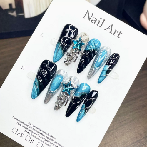 Star Tide — Handmade Blue Star Chrome Press-On Nails