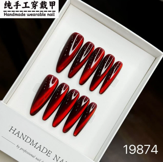 Cherry Velvet — Handmade Red Cat-Eye Press-On Nails