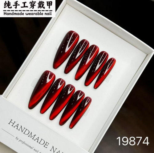 Cherry Velvet — Handmade Red Cat-Eye Press-On Nails