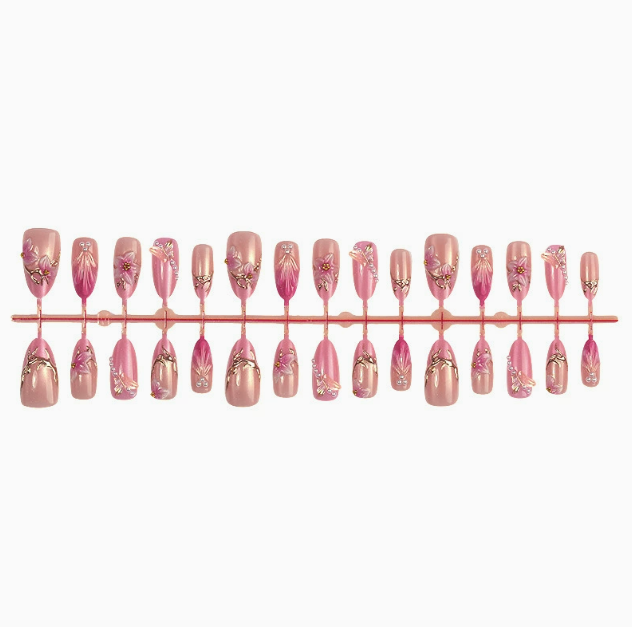 Fuchsia Flight — Hot Pink & Gold Butterfly Press-On Nails