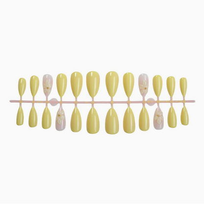 Lemon Petal — Yellow & White Flower Press-On Nails