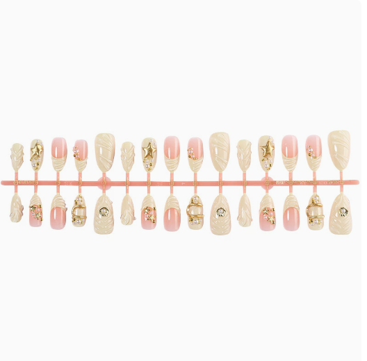 White Butterfly — 3D Flower & Gold Charm Press-On Nails