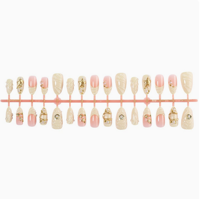 White Butterfly — 3D Flower & Gold Charm Press-On Nails