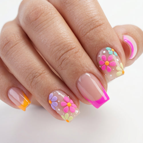 Y2K Pink Daisy Heart Nails