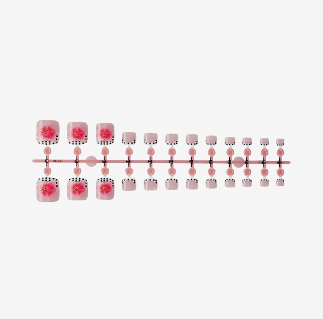 Polka Flower Toes press-on nails full set layout