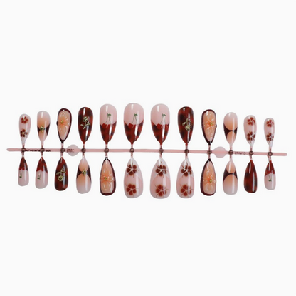 Amber Flora press-on nails full set layout