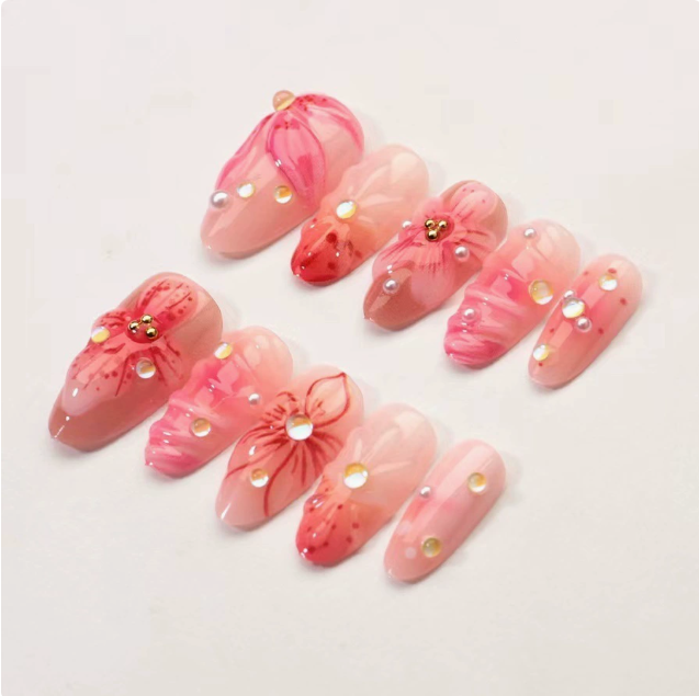 Pink Orchid Glow press-on nails detail