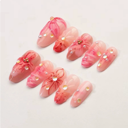 Pink Orchid Glow press-on nails detail