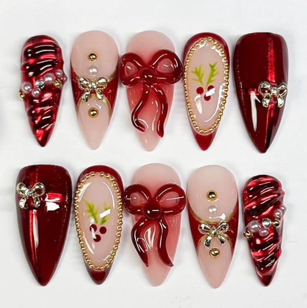 Ruby Ribbon press-on nails set