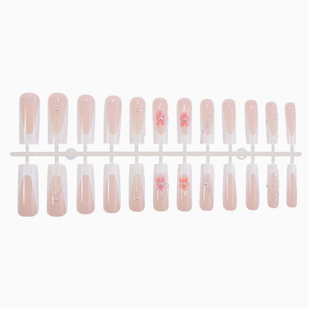 Pearl Petal French press-on nails full set layout