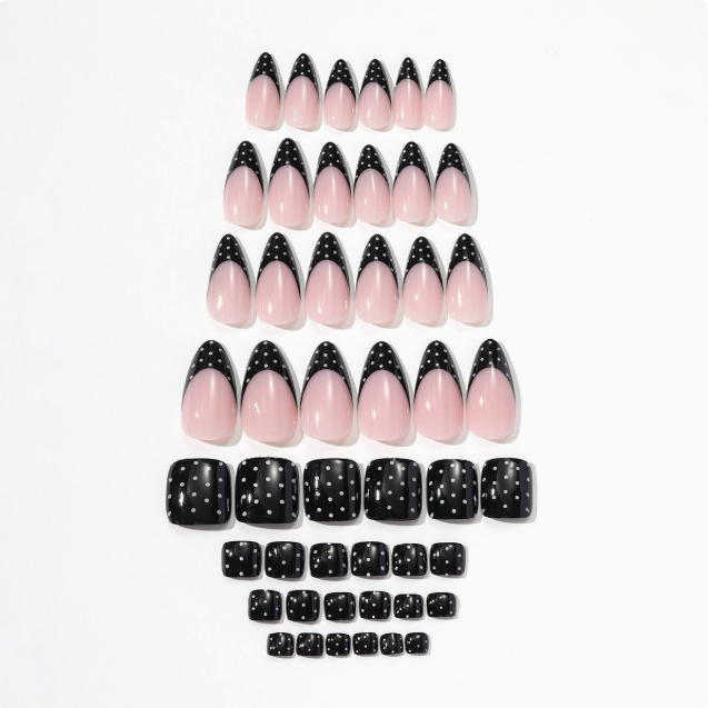 Black Polka French press-on nails set