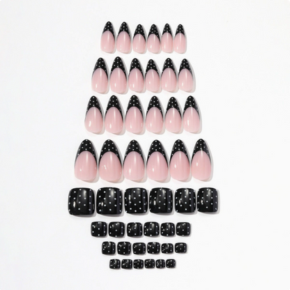 Black Polka French press-on nails set