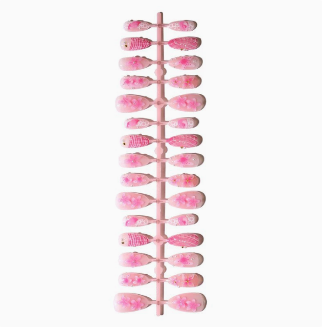 Pink Reef press-on nails full set layout