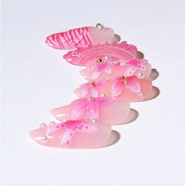 Pink Reef press-on nails detail