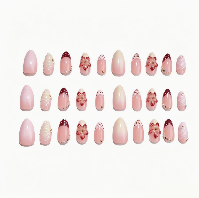 Burgundy Dot Bloom press-on nails set