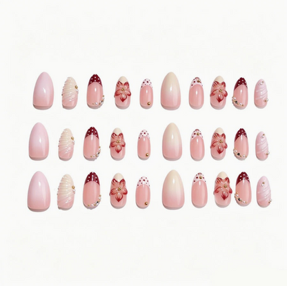 Burgundy Dot Bloom press-on nails set