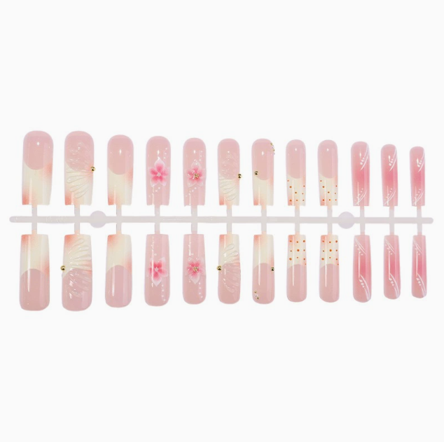 Dotted Blossom press-on nails full set layout