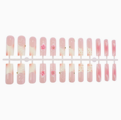 Dotted Blossom press-on nails full set layout